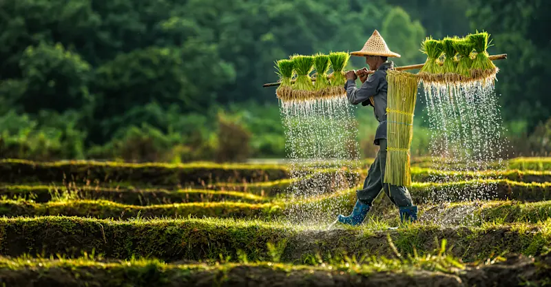 Follow village paths through rice fields, Red River Delta, Vietnam.