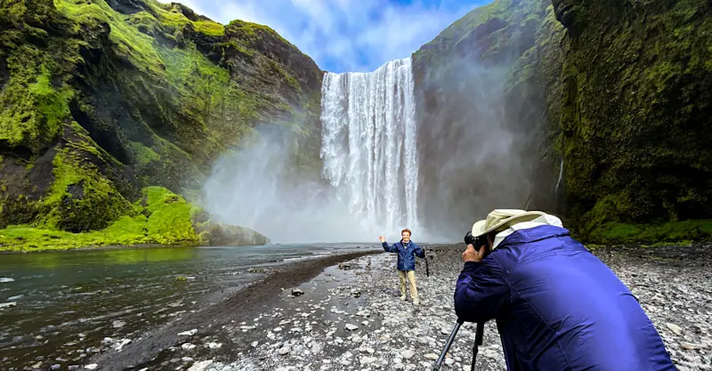 Nat Hab guests, Skogafoss waterfall, Iceland.