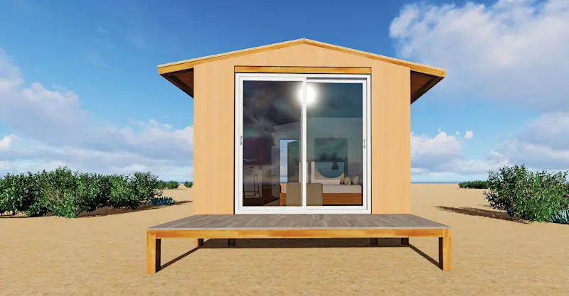 New for 2027—Graphic rendering of the new cabana exterior at Kuyima Whale Camp, Baja Sur, Mexico.