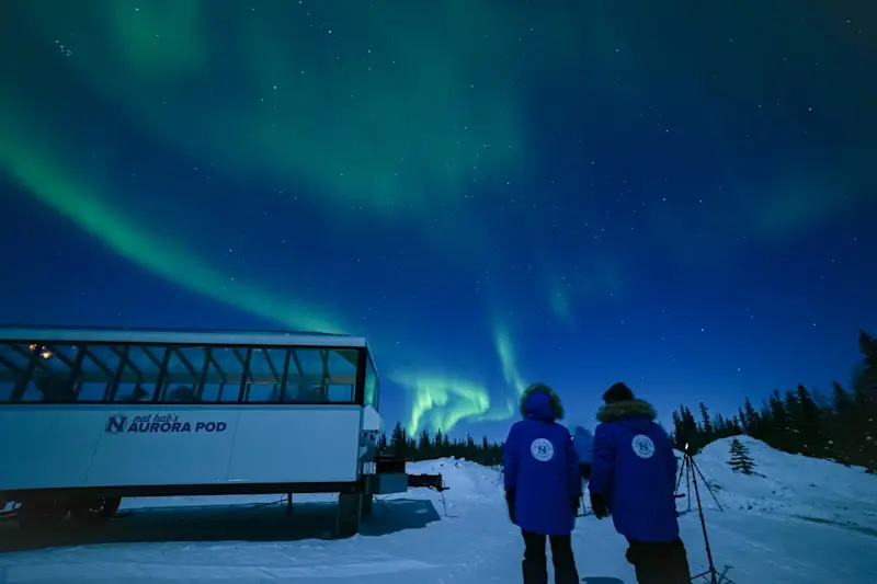 Nat Hab's Aurora Pod® and guests, Churchill, Manitoba.