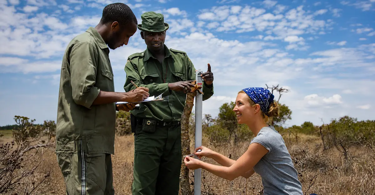 Researchers taking measurements, Kenya.