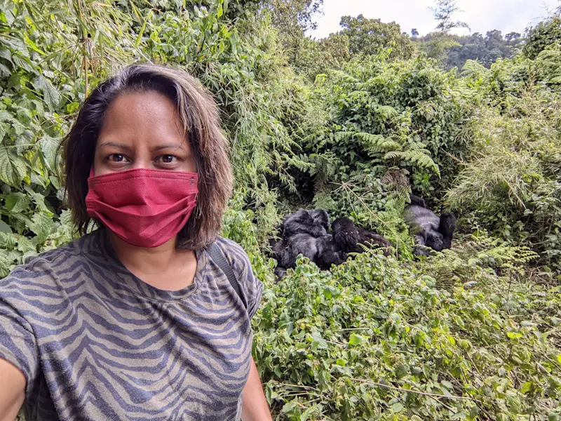 Coming face-to-face with gorillas in Volcanoes National Park, Rwanda.