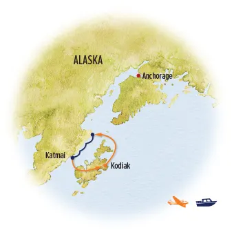 Trip map for Alaska's Grizzly Ship: Kodiak to Katmai