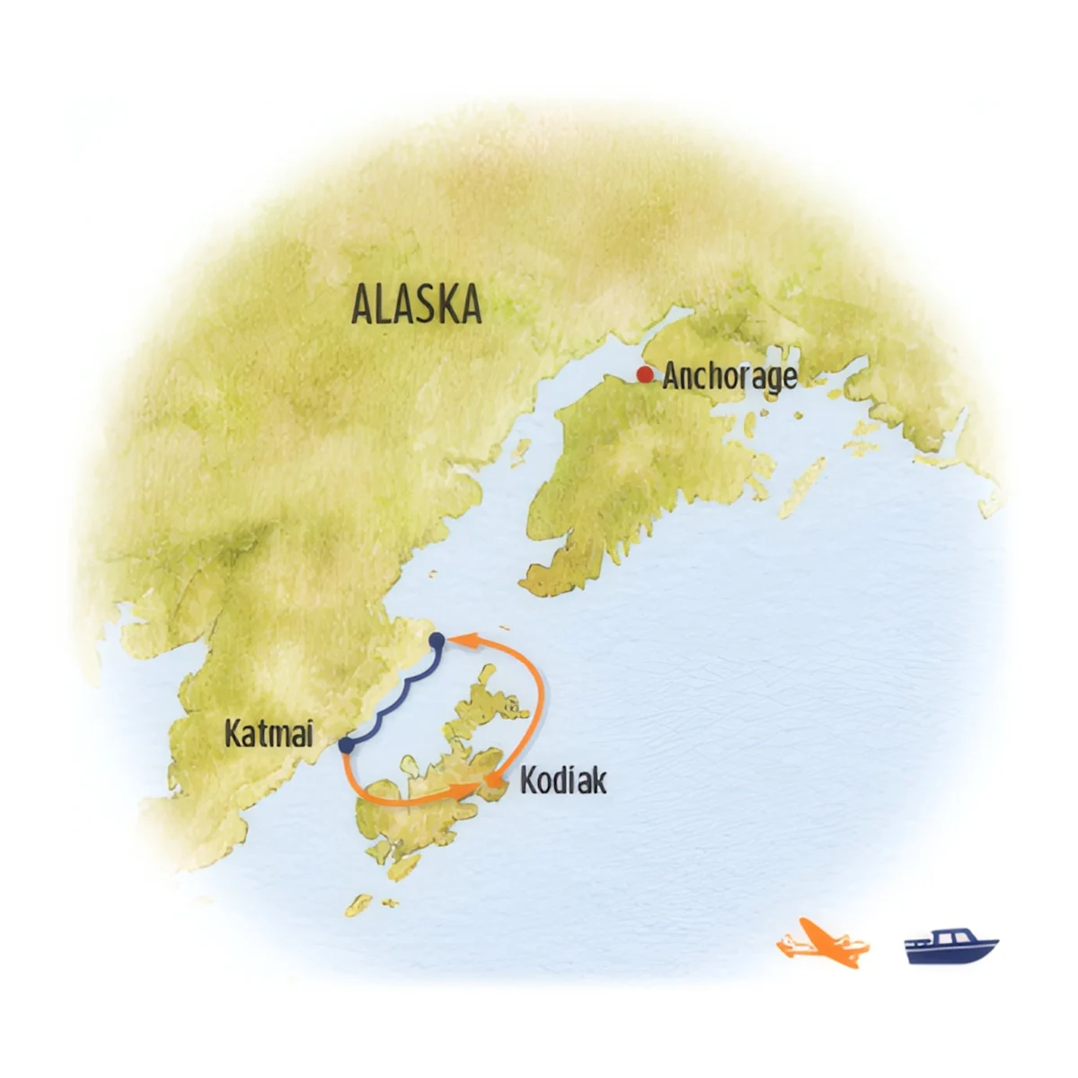 Trip map for Grizzly Ship Photo Expedition: Kodiak to Katmai