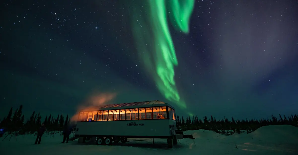 Nat Hab's Aurora Pod® underneath northern lights.