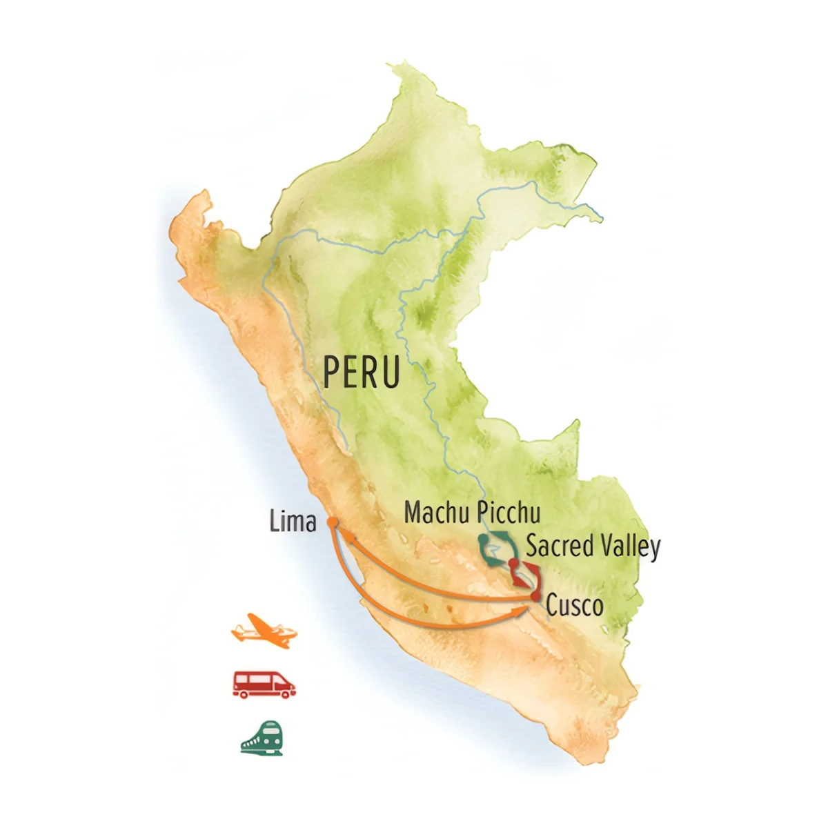 Trip map for Machu Picchu & the Sacred Valley