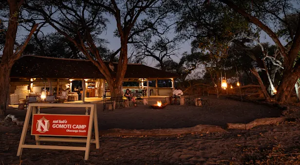 Travelers lounging outside in the evening