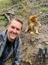 When your new travel buddy won’t stop posing in China.