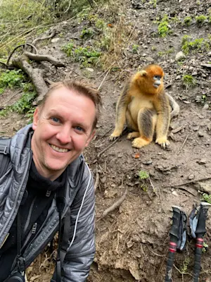 When your new travel buddy won’t stop posing in China.