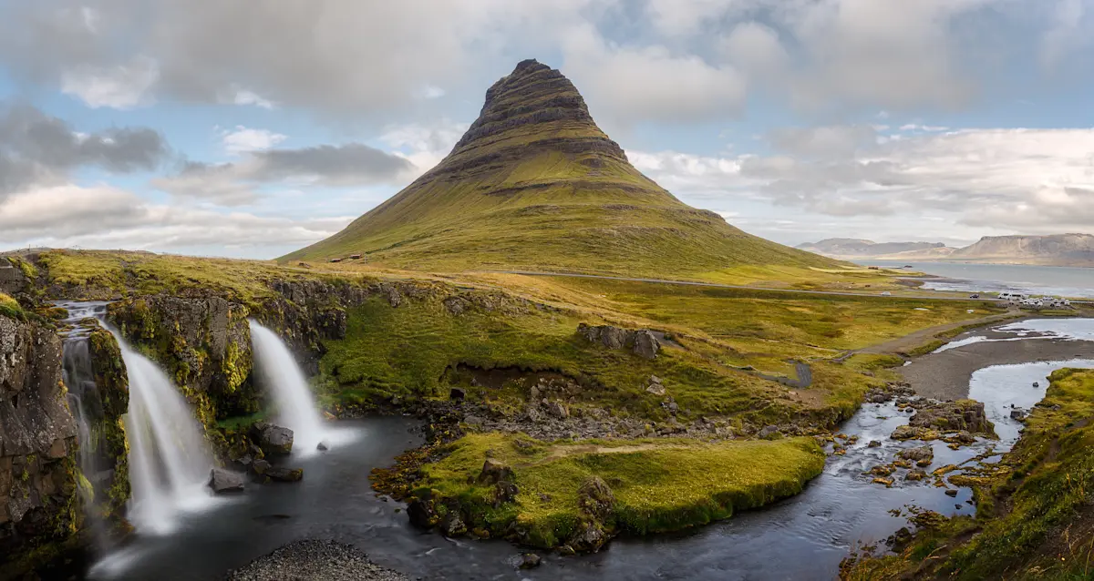 Mt. Kirkjufell and Kirkjufellsfoss, Iceland.