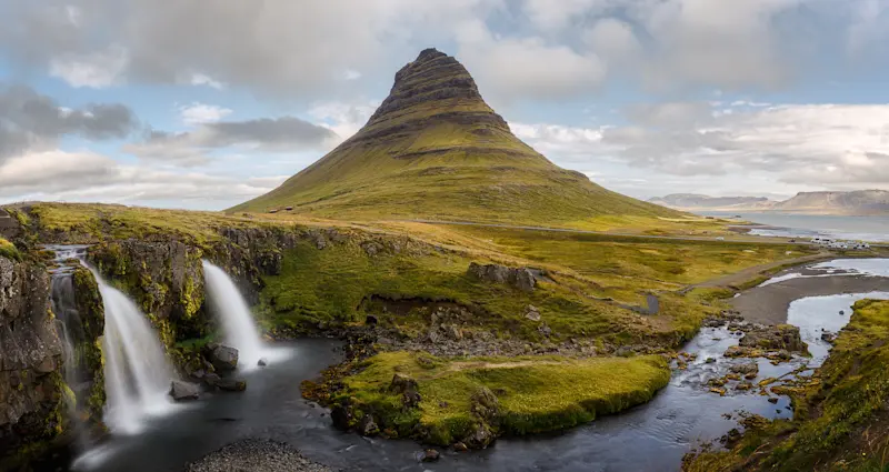 Mt. Kirkjufell and Kirkjufellsfoss, Iceland.