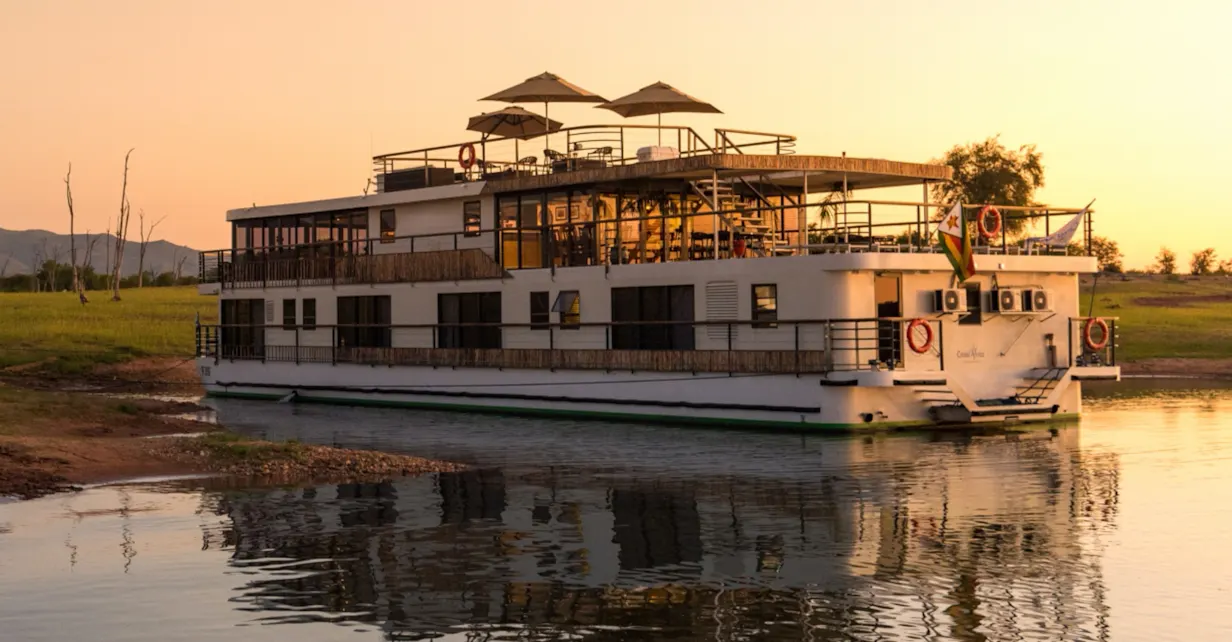 The African Dream ship is docked on the shoreline of Lake Kariba, Zimbabwe, Africa