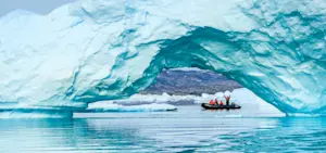 Nat Hab guests on Zodiac cruise, Sermilik Fjord, Greenland.