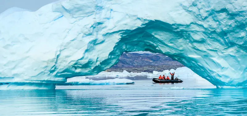 Nat Hab guests on Zodiac cruise, Sermilik Fjord, Greenland.