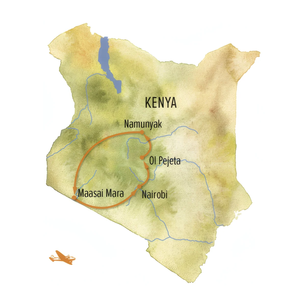 Trip map for Kenya Rhino & Elephant Conservation Safari