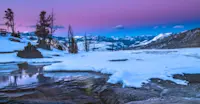 Snowy landscape at sunset, Yellowstone National Park, Wyoming.