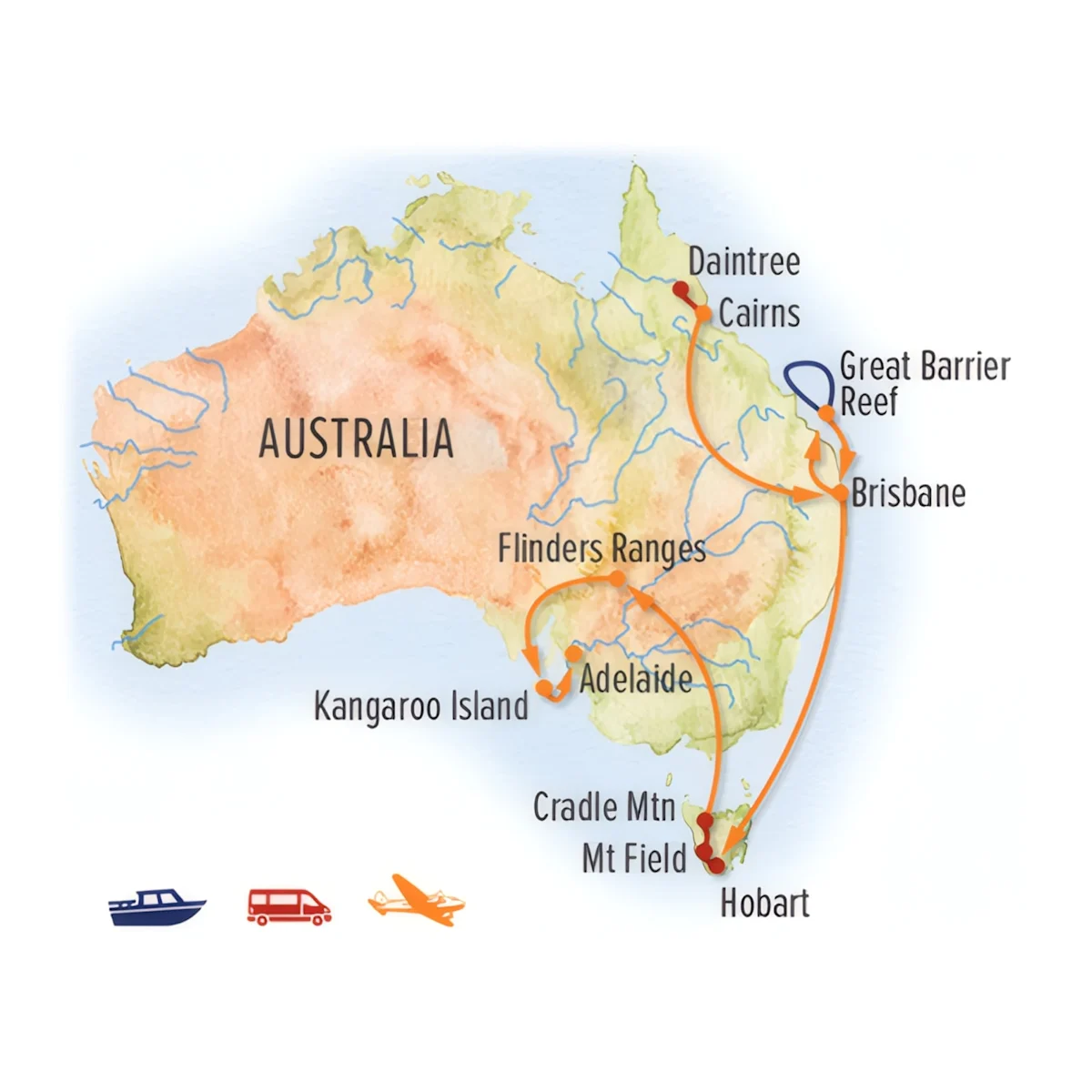 Trip map for Ultimate Australia Safari