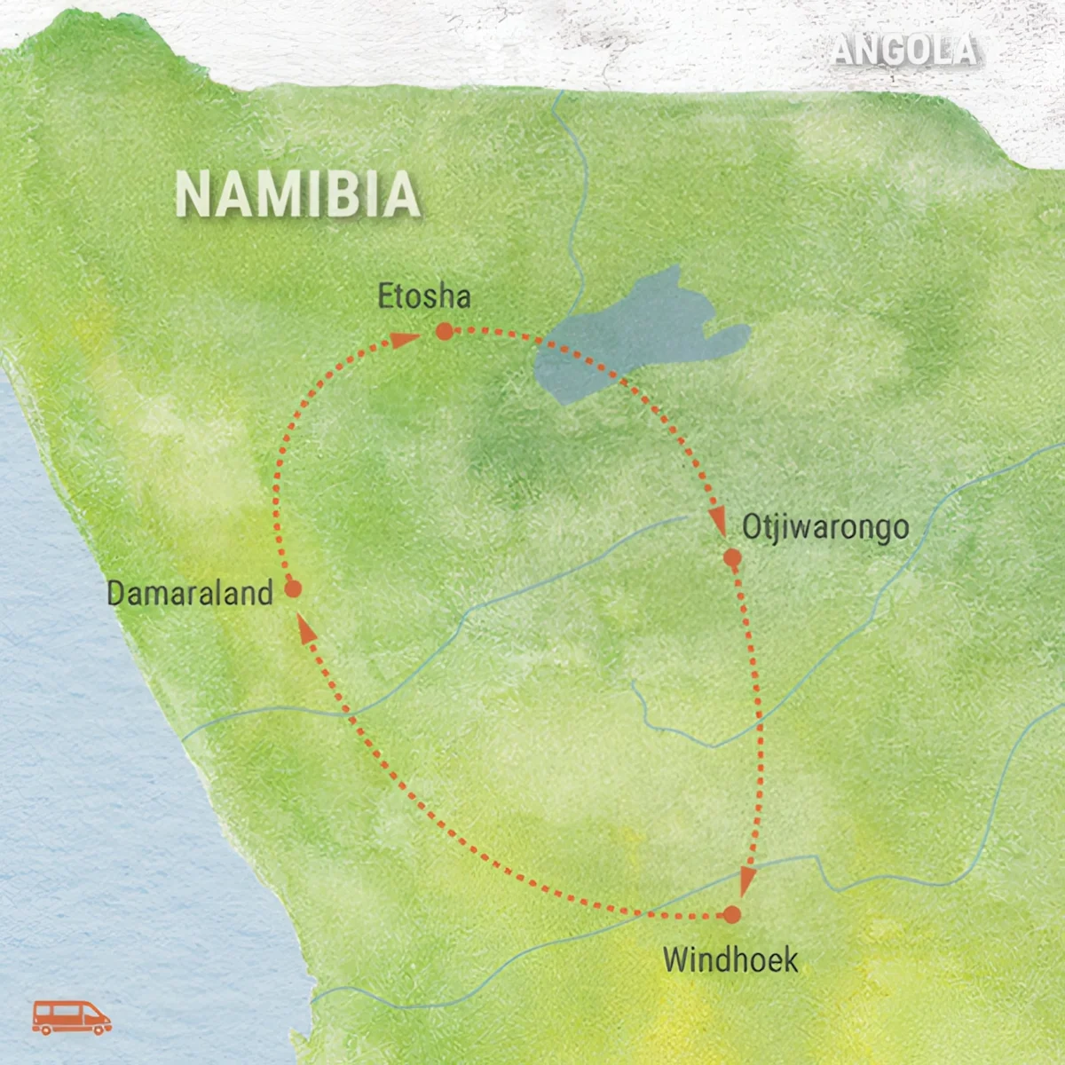 Trip map for Namibia’s Cheetahs at Close Range