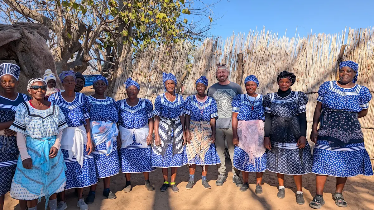 Visiting the Impalila island village mothers in Namibia.