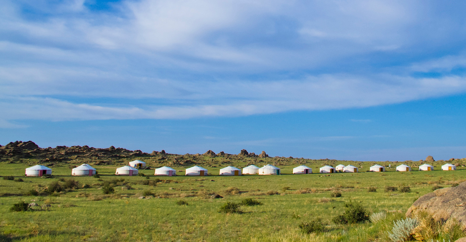 Private Hustai mobile ger camp, Hustai National Park, Mongolia.