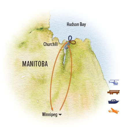 Route map for Churchill Autumn: Polar Bears, Whales & the Aurora