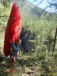 Hiking my kayak to a river in Siberia, Russia. 