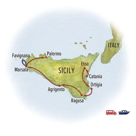 Trip map for Sicily: Crossroads of the Mediterranean