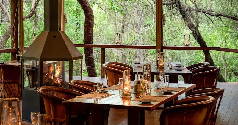 Dining area with fireplace