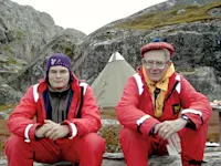 Arctic fashion with my Grandpa as we sail into Russian through Norway.