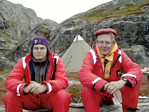 Arctic fashion with my Grandpa as we sail into Russian through Norway.