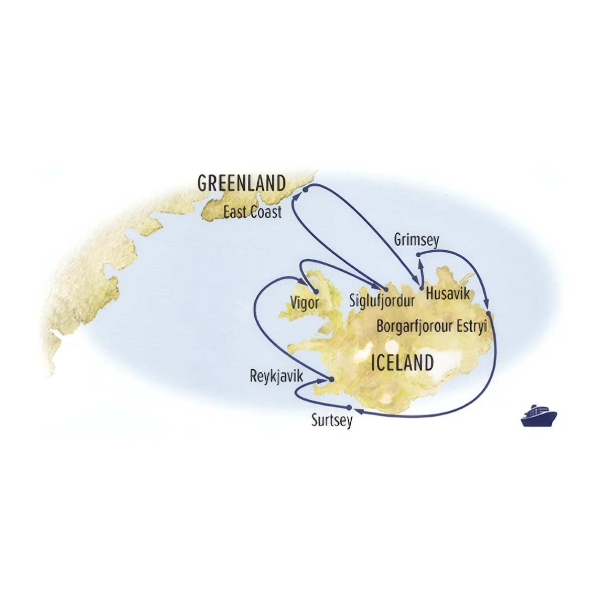 Trip map for Wild Arctic Shores: Circumnavigating Iceland & Exploring Greenland
