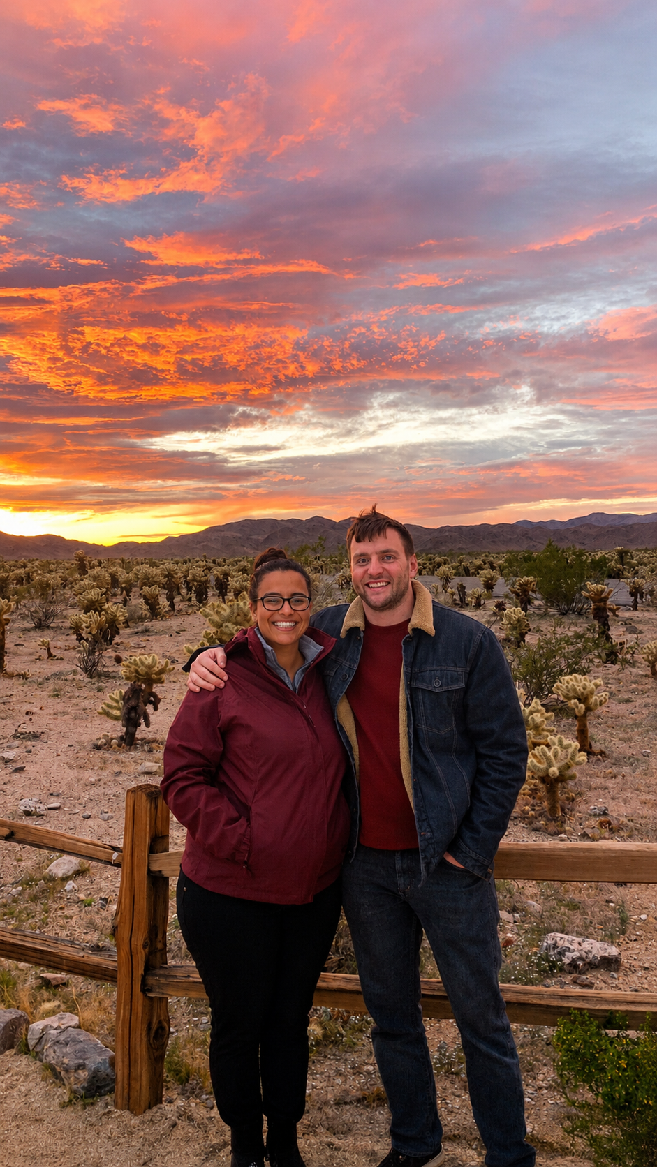 Enjoying the sunset in Joshua Tree National Park with my husband.