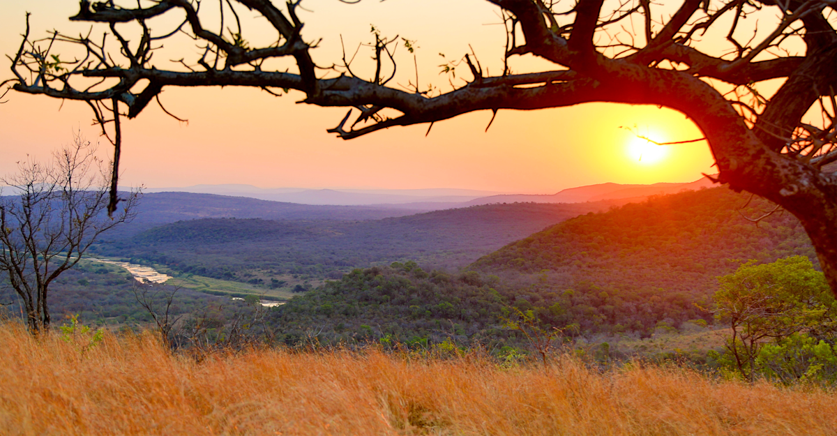 Sunset over the river valley, South Africa.