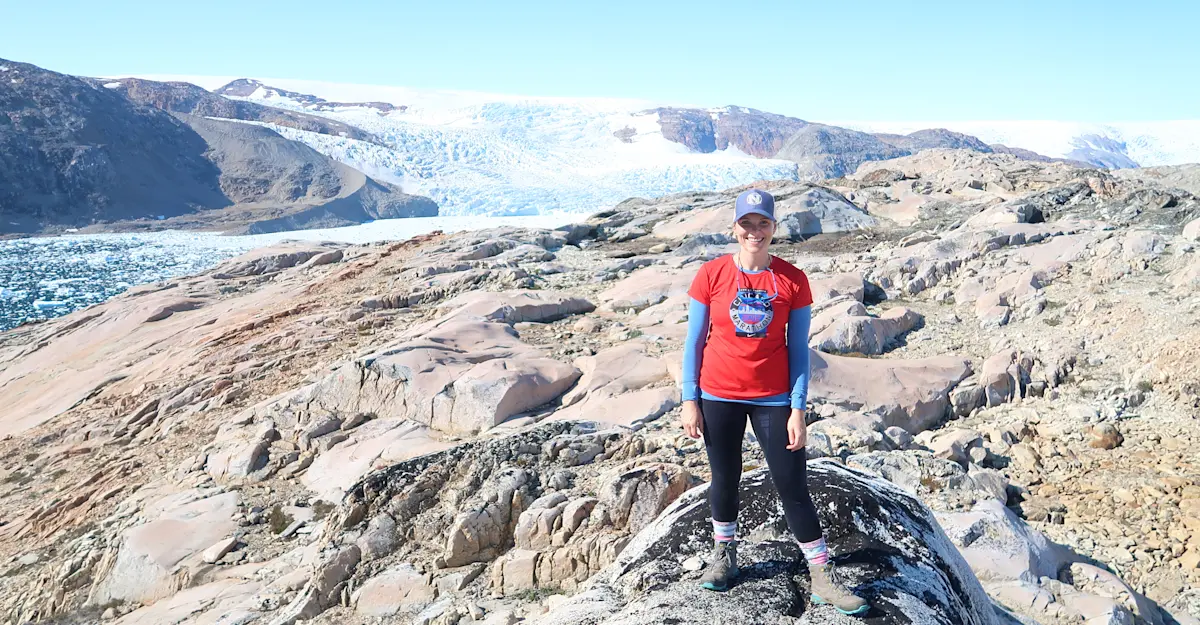 Hiking with glacial views in Greenland, 2018.