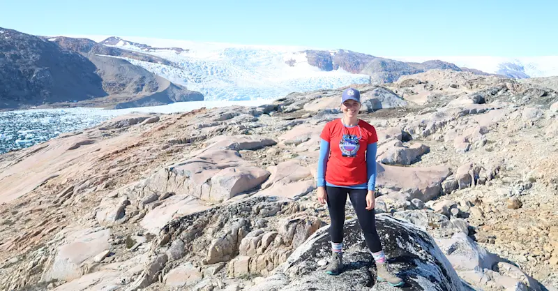 Hiking with glacial views in Greenland.