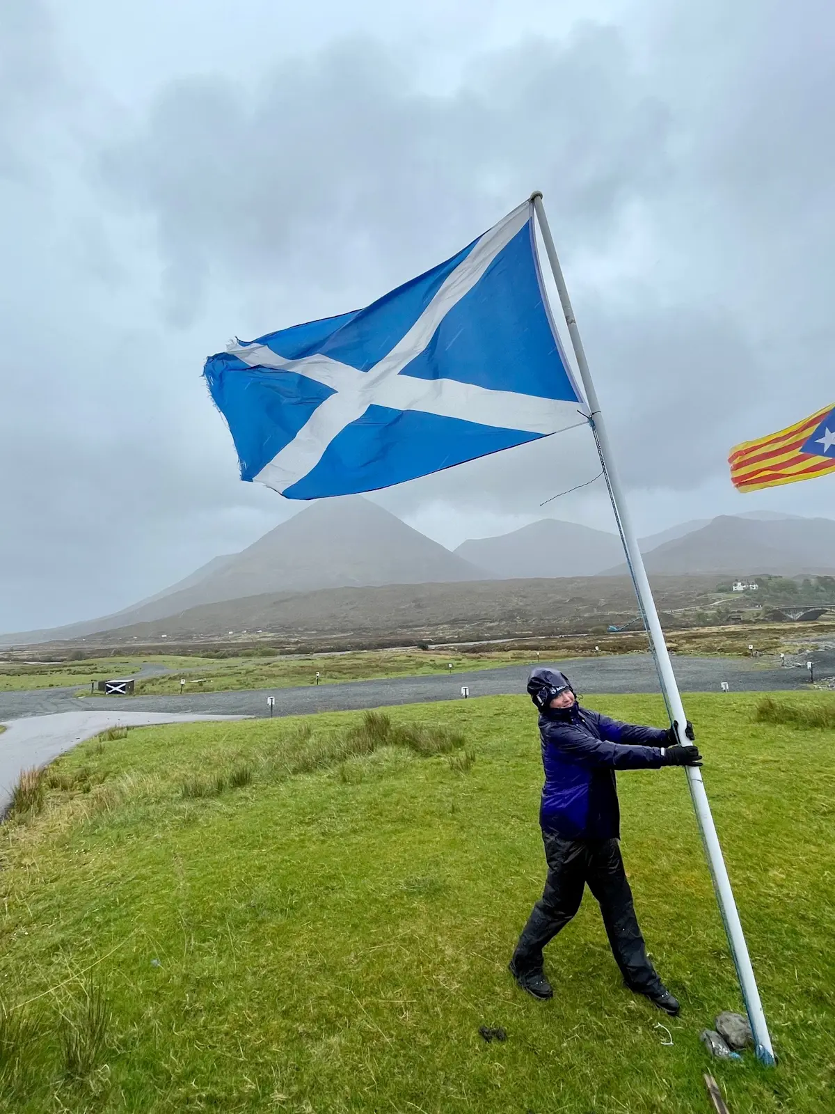 Enduring the infamous weather in Scotland.