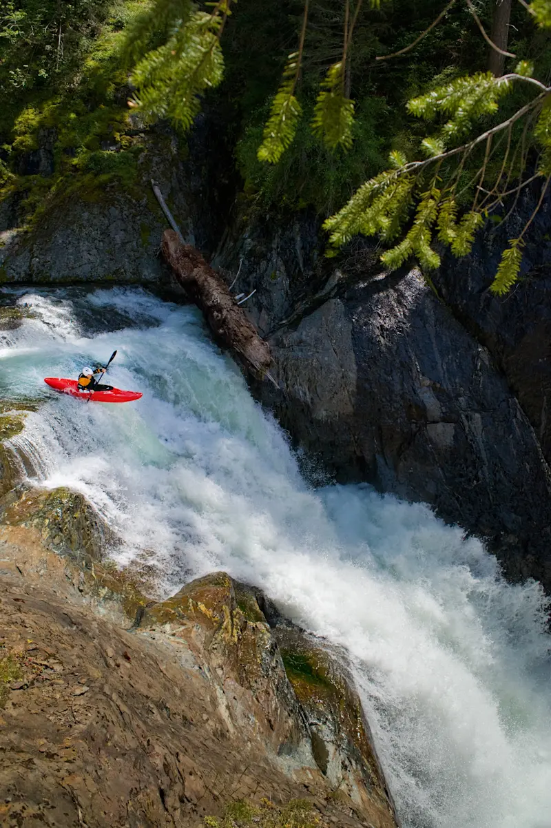Kayaking Big Kimshew River in California. 