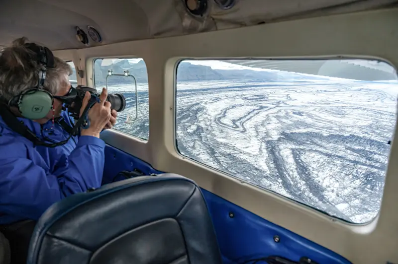 Nat Hab guest on private flight over Skaftafell glacier, Iceland.