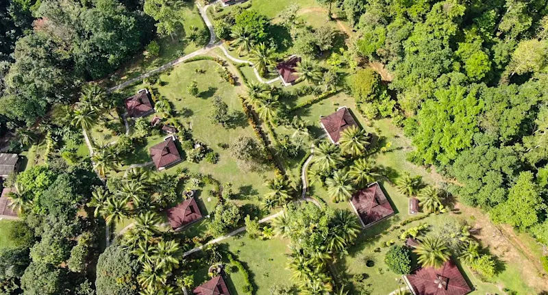 Aerial view of guest cabins