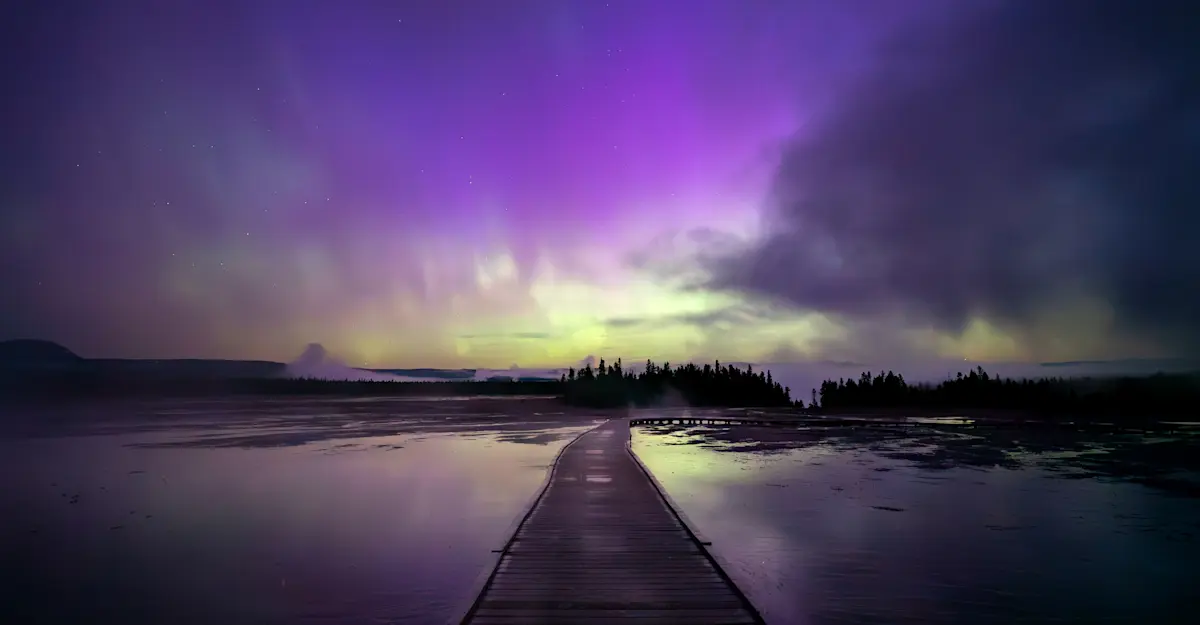 Northern Lights over Grand Prismatic, Yellowstone National Park.