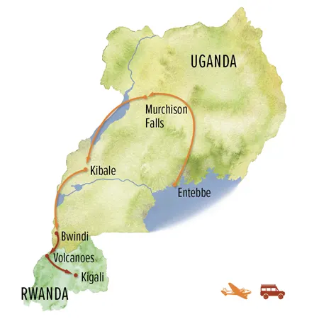Trip map for Ultimate Gorilla Photo Expedition