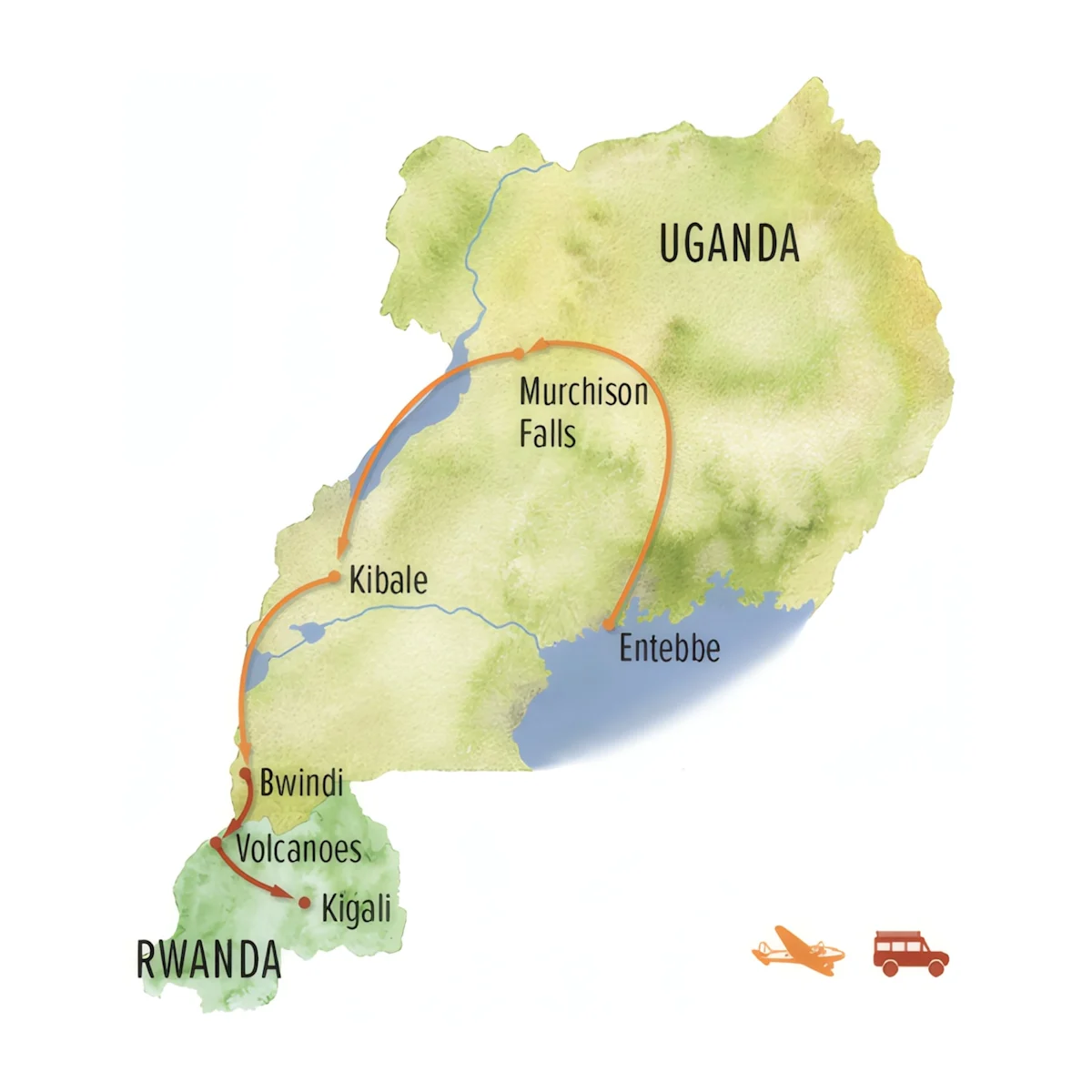 Trip map for Ultimate Gorilla Safari 