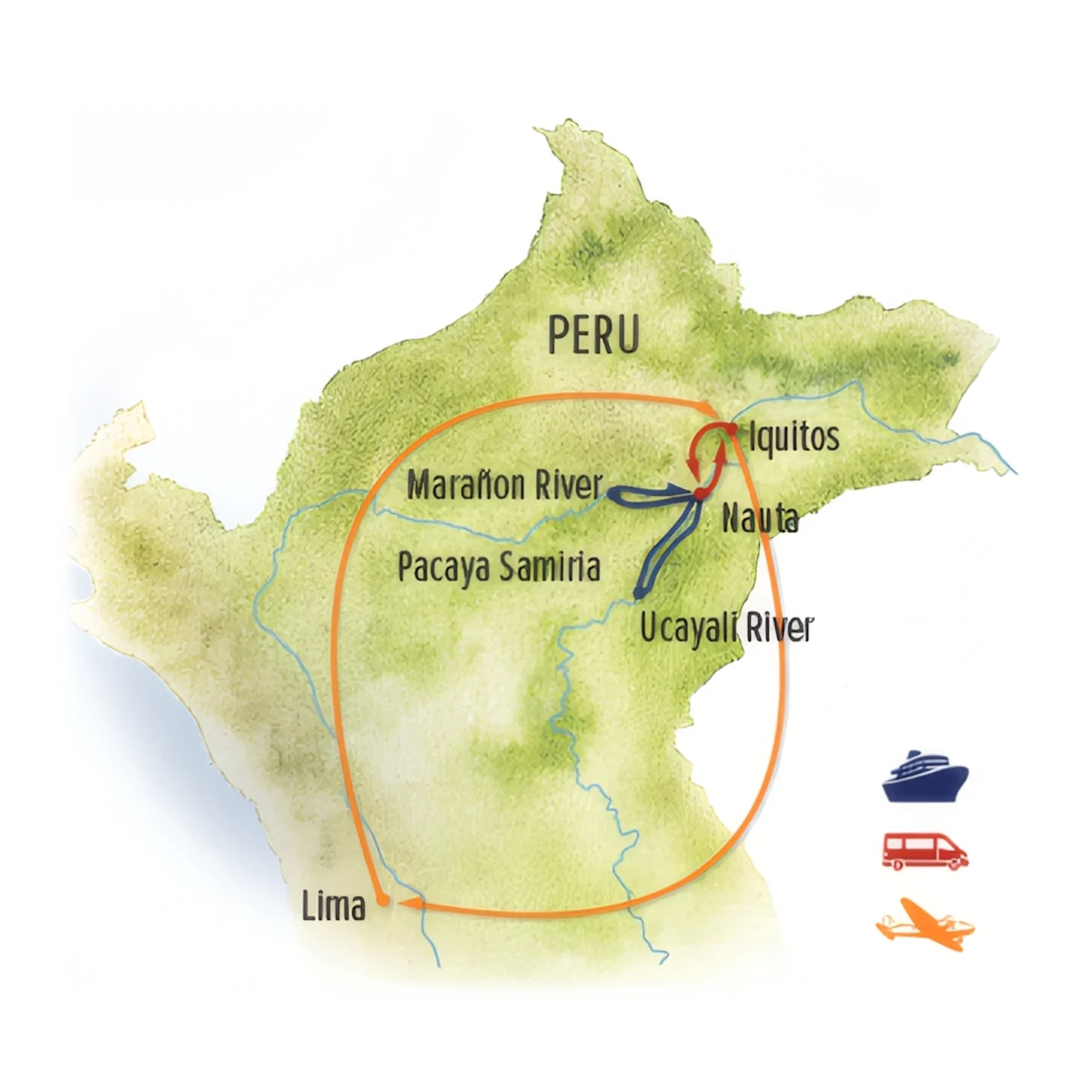 Trip map for The Great Amazon River Expedition