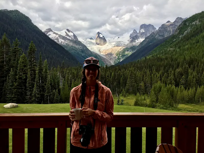 Early morning coffee at our heli-hiking lodge in the Bugaboos, Canada.