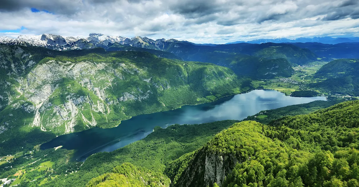 Aerial view of Lake Bohinj, Slovenia