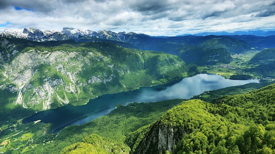 Aerial view of Lake Bohinj, Slovenia