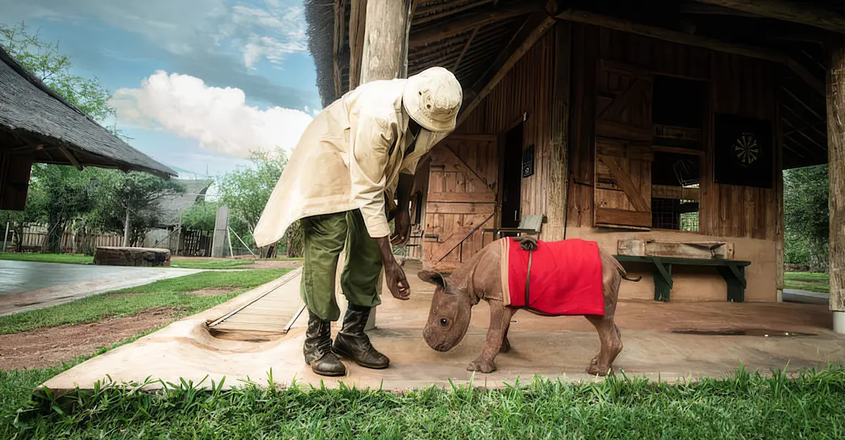 Orphaned white rhino, Sheldrick Wildlife Trust, Nairobi, Kenya.
