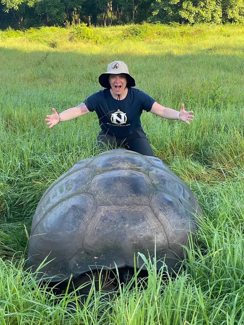 Staying grounded with this giant tortoise in the Galapagos. 