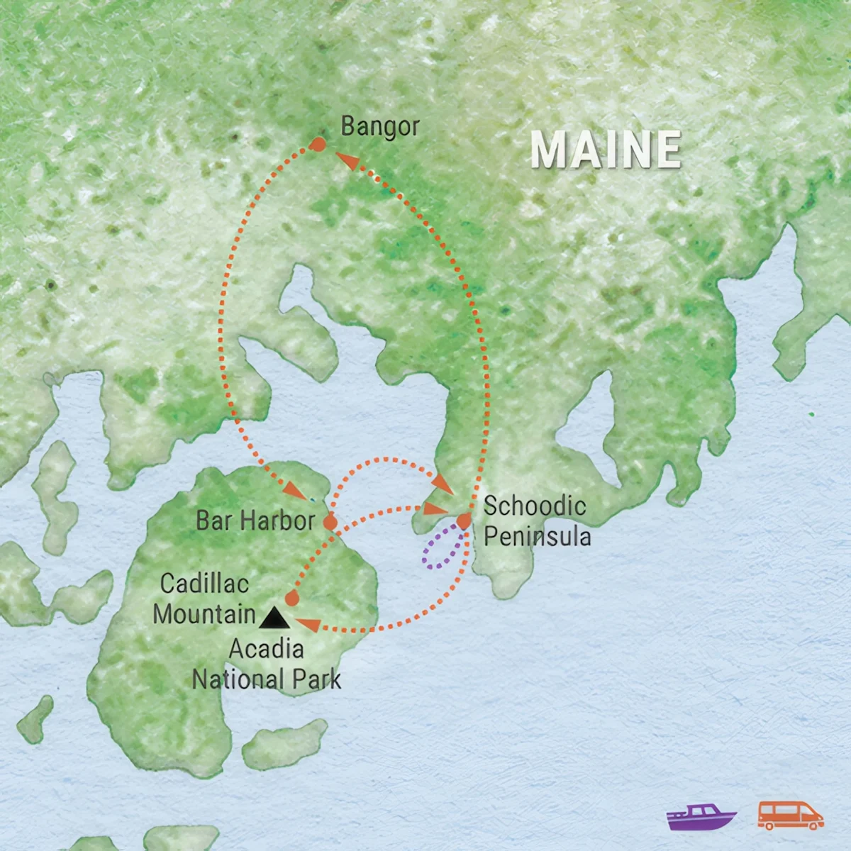 Trip map for Exploring Wild Wonders of Maine’s Acadia