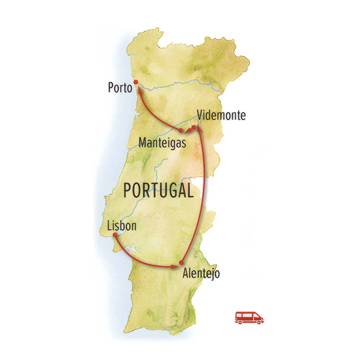 Trip map for Hidden Portugal: Mountains, Vineyards & Villages 